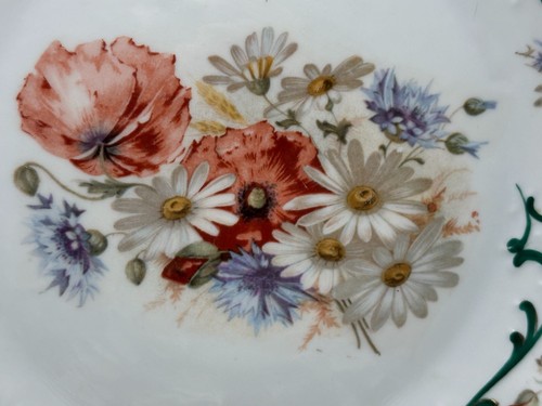 Antique Royal Saxe Germany Handled Porcelain Plate Floral Design & Green Trim - Picture 5 of 13