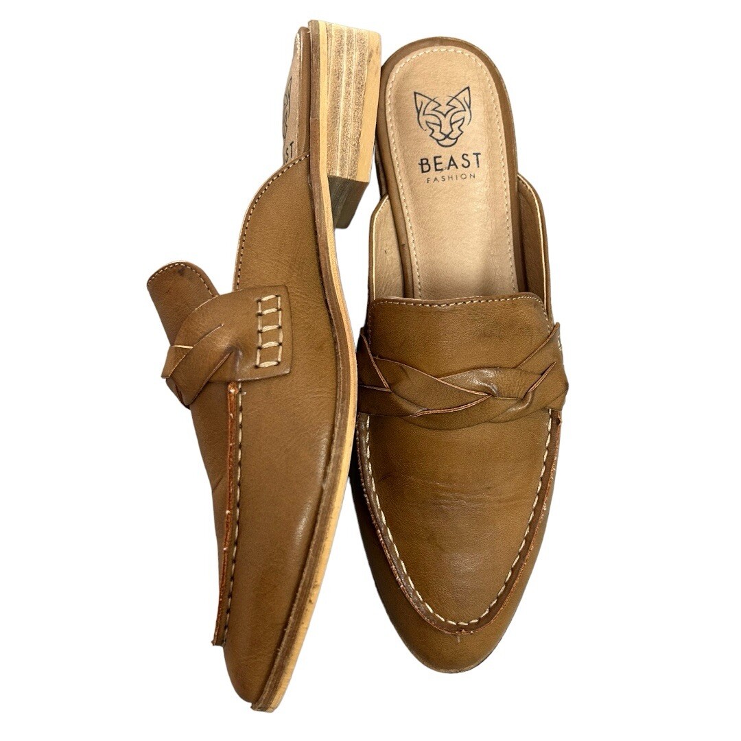 Beast Women's Jordan Tan Leather Knotted Twist Mules Shoes Sz7 thumbnail 4
