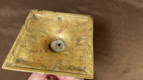 Antique 1800s Brass / Bronze Candle Holder Square Base Desk - Picture 9 of 12