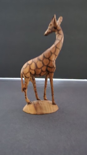 Ancienne figurine statue girafe en bois sculpté à la main 8" - Photo 3/4