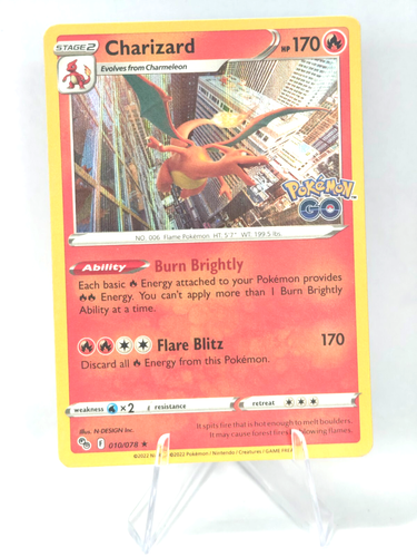 Glurak/Charizard 010/078 Holo Rare  Pokémon GO Exc ENG - Picture 1 of 2