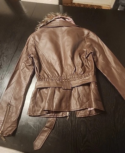 jou jou faux Brown leather, Fur Collar jacket for kids XL - Picture 14 of 17