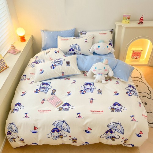 Anime Melody Cinnamoroll Kuromi Bedding Set Cotton Quilt Cover Sheet Pillowcase - Picture 15 of 44