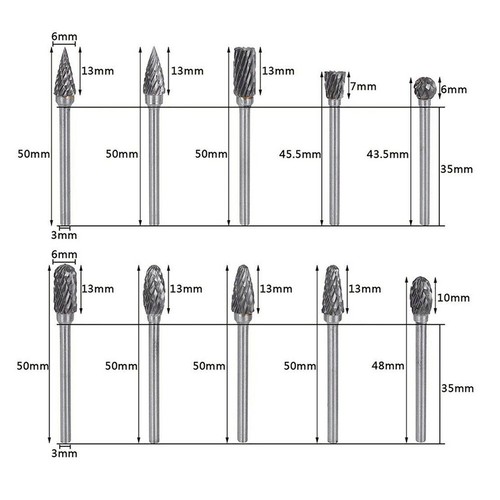 10x Tungsten Carbide Point Rotary Burr Bit Grinder Shank Carving Tools Kit 3*6mm - Picture 4 of 10