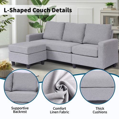 78" L-Shaped Sofa Small Sectional Couch Convertible 3 Seat with Movable Ottoman - Picture 21 of 37