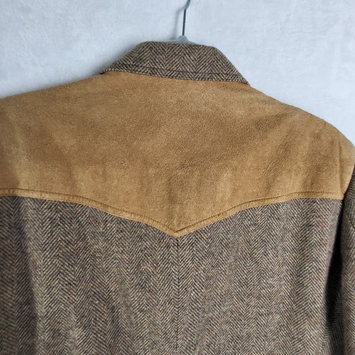 Vtg 70s Pendleton Western Jacket Coat Men's Size 44 Herringbone Wool Suede Brown - Picture 6 of 15