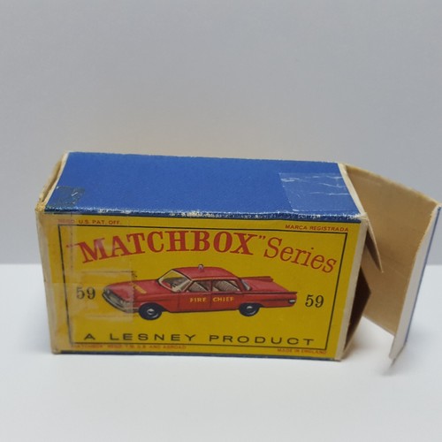 Vintage Lesney Matchbox #59 Ford Fairlane Fire Chief Car BPWs Original Box READ - Picture 11 of 16