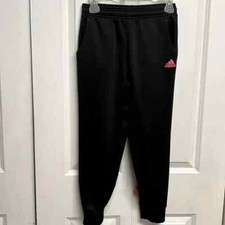 Adidas Climawarm Black Pink Logo Pocket Sweat Crop Pants Child Size M 10 / 12