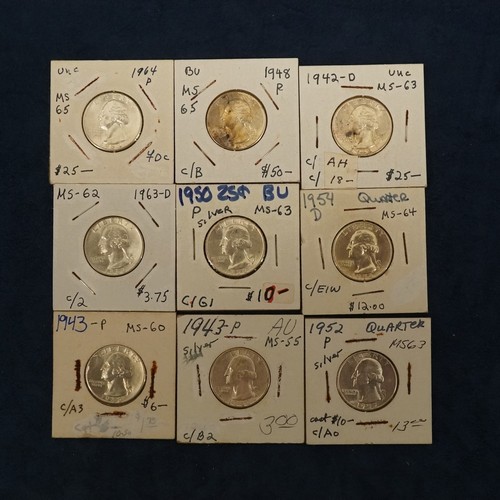 Menge 9 AU/BU Washington Silber Viertel Dollar - Kostenloser Versand USA