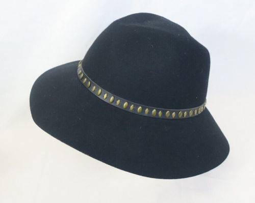 August Hat Company Black Felt Hat Floppy Brim Cowboy Style Riveted Hat Band - Picture 2 of 5
