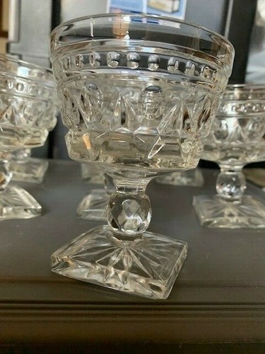 Set of 6 Colony Park Lane Clear Sherbet / Champagne 4 1/4” Glasses Square Base - Picture 3 of 3
