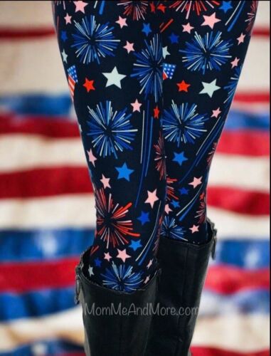 NEW OS Womens American Flag 4th of July Leggings Patriotic USA Soft Yoga Pants