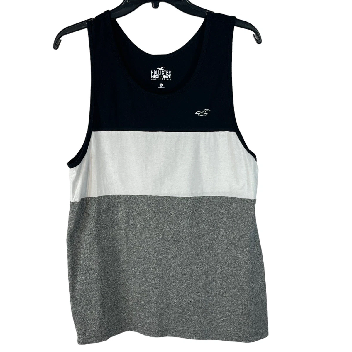 Hollister Mens Small Tank Top Sleeveless Colorblock Stretch Black