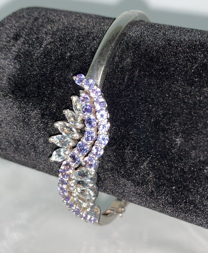 Sterling Silver Tanzanite & Aquamarine 3.00 ct tw Bangle Bracelet QVC - Picture 6 of 14
