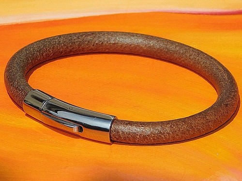 Armband Herren/Damen 6mm braun Premium Leder & Edelstahl - Lyme Bay Art - Bild 1 von 3