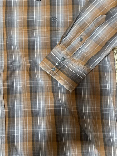 Ariat Pro Series Long Sleeve Pearl Snap Brown Gray Striped Shirt Men's Sz XXL - Picture 2 of 6