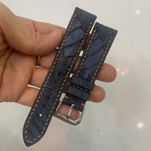 22/20mm Padded  Blue  Genuine OSTRICH Leg LEATHER SKIN WATCH STRAP BAND - Picture 5 of 13