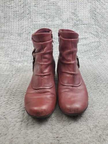 Cobb Hill Ruched Ankle Boots Womens 7.5 M Red Leather Side Zip Up Block Heel - Picture 6 of 9