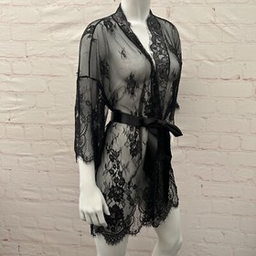 Women's Sexy Sleepwear Lingerie Black Mesh Kimono Robe Babydoll Nightgown XL