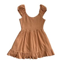 American Eagle Gauzy Cotton Mini Dress Peach Size M Cottagecore Coquette Smocked