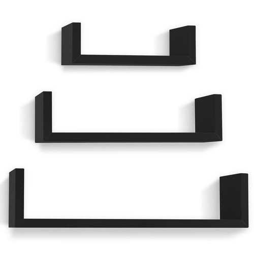 Black Wall Mounted Shelf U Shaped Floating Shelves Set of 3 Size Storage Display - Picture 2 of 6