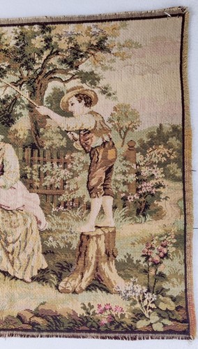 Vintage Needlepoint Tapestry French Garden Scene 20" Square Mother Children... - Picture 5 of 10
