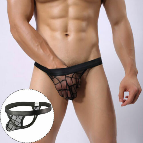 2PCS Men Sexy G-string Thong Mesh See-through T-back V-string Pouch Underpants ♡ - Foto 3 di 36