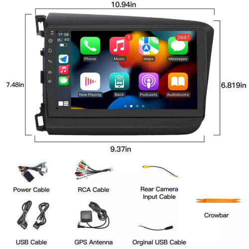 For Honda Civic 2012-2015 Apple CarPlay Android Auto Car Radio Stereo GPS 4+64GB - Picture 22 of 22