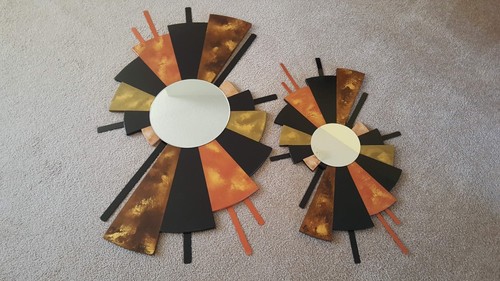 Contemporary Abstract Fan Mirror, Wood Metal Wall Decor wall sculpture 50X28 - Picture 11 of 14