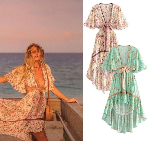 Women Sexy Floral Maxi Boho Long Sundress Beach Dress Cover Skirt Cocktail Party - Picture 3 of 136