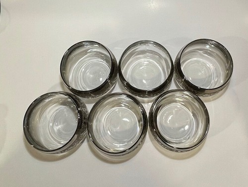 6 Vitreon Queens Lusterware Roly Poly Glasses Silver Fade Embossed Mad Men Style - Picture 4 of 10