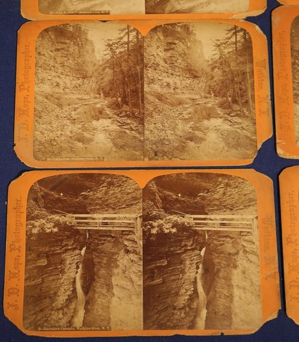 12 Vtg Antique Stereoview Photos Watkins Glen NY Gorge Water Falls by J.D. Hope - 第 2/8 張圖片