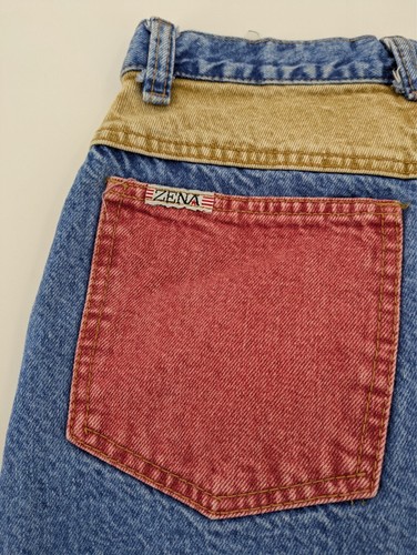 USA Zena Denim Skirt Womens Size 7/8 Blue Back Slit Vintage Colorblock - Picture 7 of 9