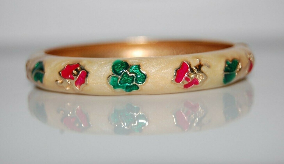 アクセサリー Crockery Bangle diverseconception SV ELEGANT BEIGE & MULTICOLORED ENAMEL FLOWER DESIGN GOLDEN CLAMPER
