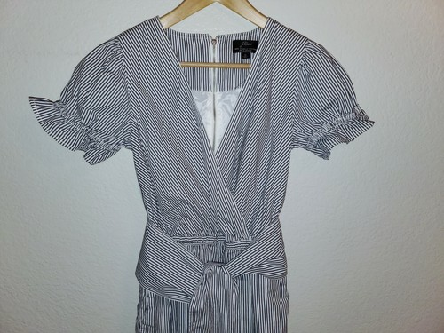 New J.Crew Ruffle Stretch Cotton Poplin Jumpsuit Size 0 Gray Strpe - Picture 5 of 10