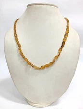 A++ Natural Citrine Smooth Oval Shape Gemstone Beaded Necklaces 18'' Men & Women