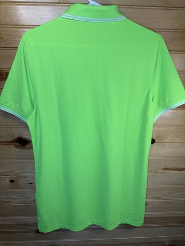G/Fore Embossed Logo Banded Sleeve Tech Pique Polo Shirt Neon Green NWT Small - Picture 3 of 9