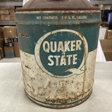 1950s Vintage Quaker State 5 Gallon Motor Oil Can w/ Wood Handle