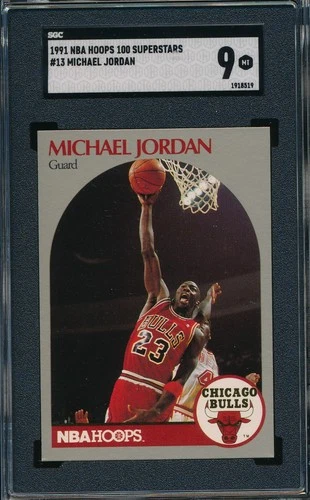 MICHAEL JORDAN 1991-92 NBA HOOPS 100 SUPERSTARS SGC 9 MINT CARD #13