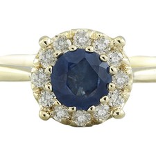 Natural Blue Sapphire Diamond 14K Solid Yellow Gold Ring