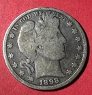 1898 US Barber SILVER Half Dollar "Philadelphia" Mint! VG! Old US Coin!