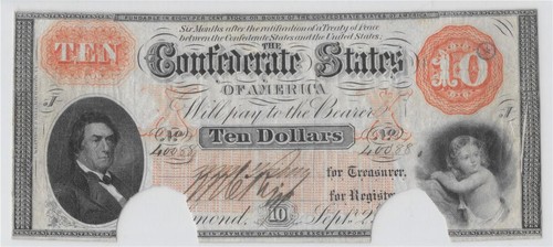 Rare! NY Countermark Paper T-24 PF-10 1861 $10 Confederate Currency PMG VF30 COC - Picture 2 of 7