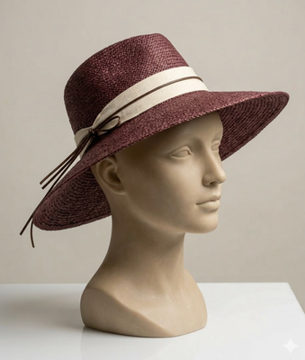 Helen Kaminski Raffia Wide Brim Sun Hat Burgundy One Size  display picture 2