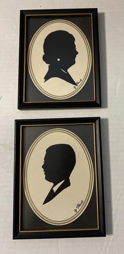 Vintage Set Of 2 Silhouettes Of Woman And Boy By Paul Framed Pictures - Picture 1 of 14