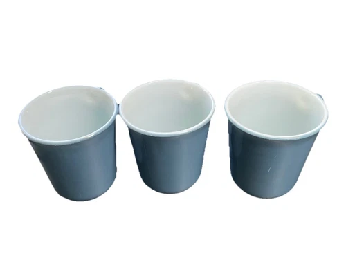 Vintage Solid Blue Slate Grey Coffee Set of 3 Mugs Corning Pyrex Glass USA