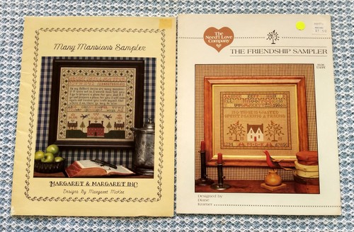 Lot 2 cross stitch leaflets SAMPLERS house friendship colonial alphabet +
