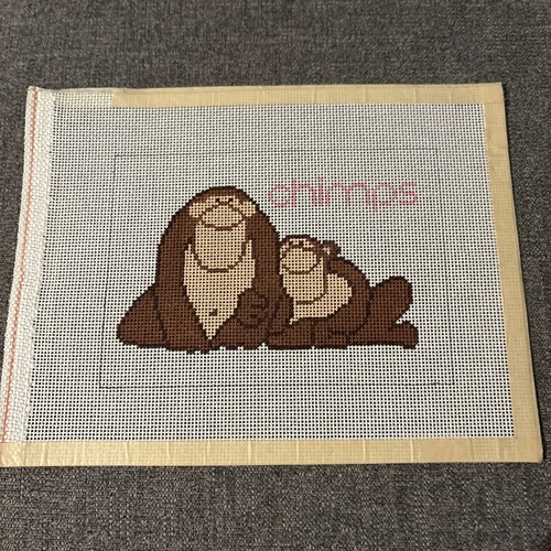 Animal Canvas Lot Of 2 for Child handpainted 13 Mesh Needlepoint Monkey Lion - Picture 5 of 7