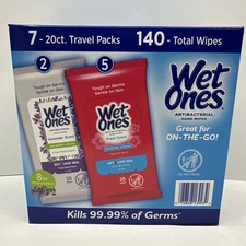 Wet Ones Antibacterial Hand Wipes Travel Fresh Scent Lavender 20 each x 7 packs