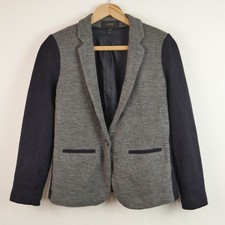 J Crew Contrast Knit Wool Blazer Size 4 Preppy Academia Navy Blue Heritage