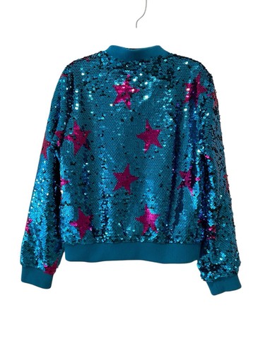 JoJo's Closet Flip Sequin Blue Pink Star Bomber Jacket Girl Size Small (6/6X) - Picture 2 of 8